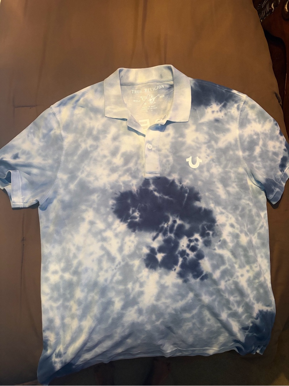 💙True Religion Light Blue and Navy Tie-Dye Polo🤍